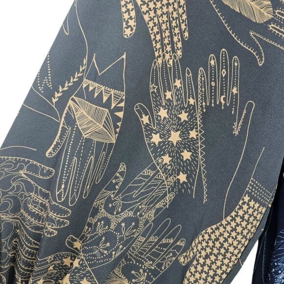 Zakee Shariff Womens 12 Silk Henna Hands Puff Sleeve Midi Dress - Picture 5 of 16